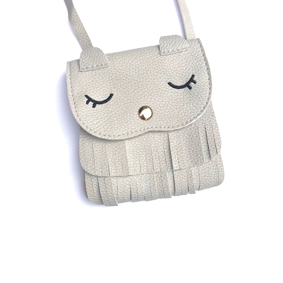 Little Girls Kitty Fringe Purse in Grey - Picture 6 of 7